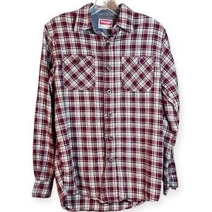 Wrangler Western Flannel Shirt Red Plaid Men's S Long Sleeve Button Cowboy Fall